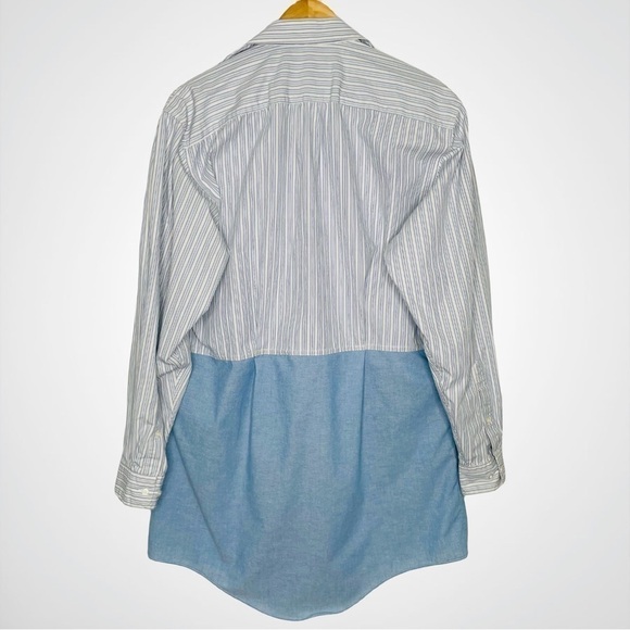 Poplin Patchwork Color Block Button Down Shirt Dress - Picture 6 of 8